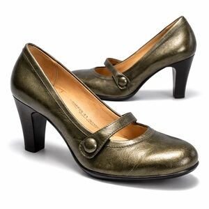 Sofft‎ Mary Jane Pumps Women 10M Olive Green Patent Leather Heels Comfort Shoes